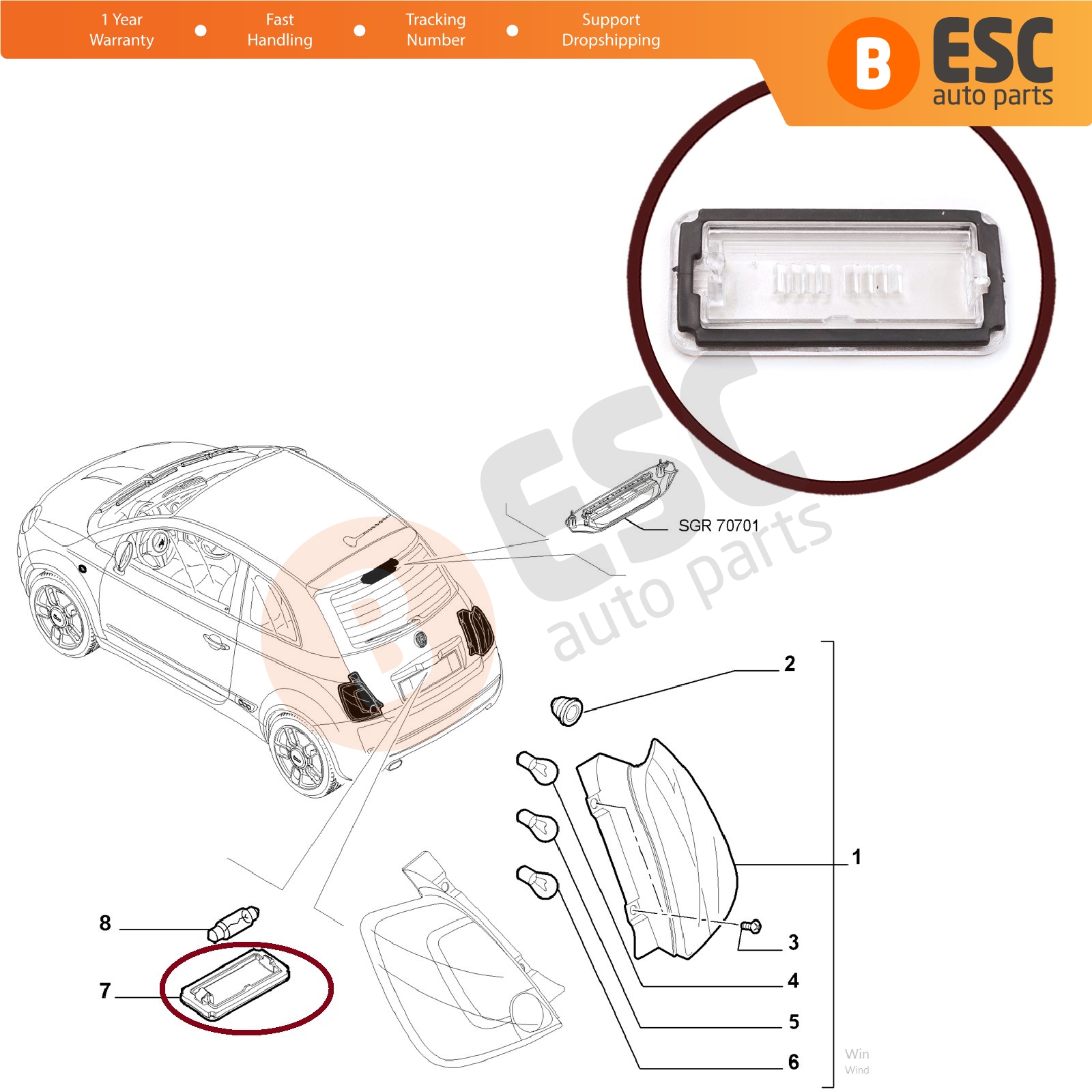 Acquista BSP1119 1 pezzo posteriore targa luce copriobiettivo 51800482 per Fiat  Abarth 500 500C 2007-On Linea 2007-2017