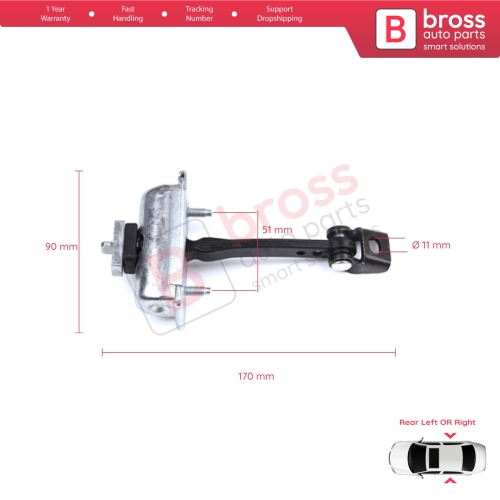 Rear Door Hinge Stop Check Strap Limiter for Citroen C3 MK3 Peugeot 208 2008 MK1 5-Door Hatchback 9671891280	