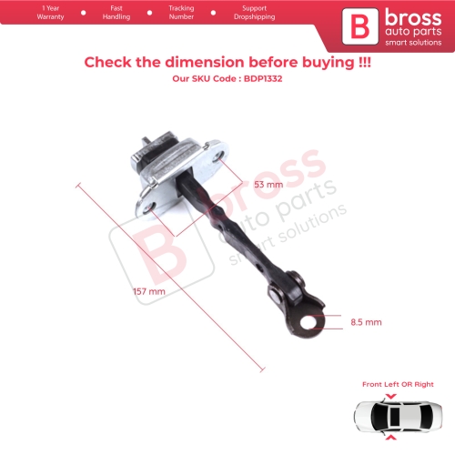 Front Door Hinge Stop Check Strap Limiter for Citroen C1 Peugeot 108 Toyota Aygo MK2 2014-On 5-Door B000873180