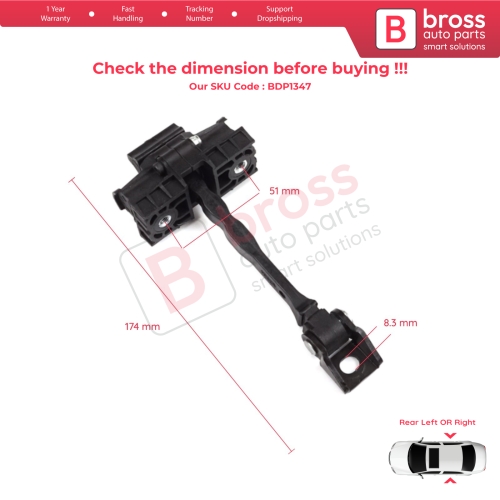 Rear Door Hinge Brake Stop Check Strap Limiter for VW UP! Skoda Citigo Seat Mii 2011-2024 5-Door Hatchback 1S4839249A