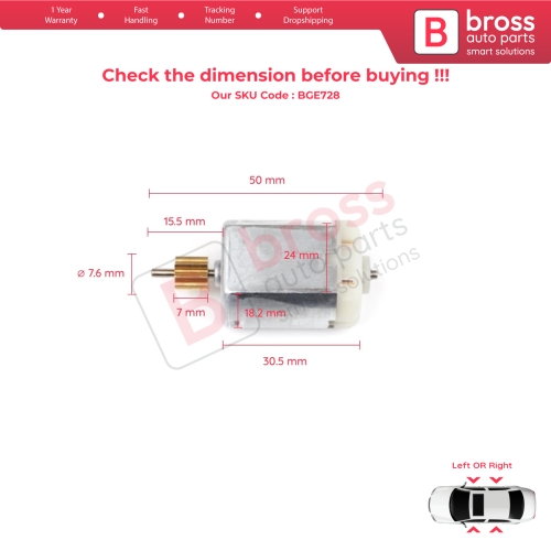 Car Door Lock Latch Actuator FC280 12V DC Motor 8 Teeth Gear Total 50 mm for Peugeot Citroen C3 C4 Dispatch DS3 DS4 DS5 DS6 DS7 Toyota Proace