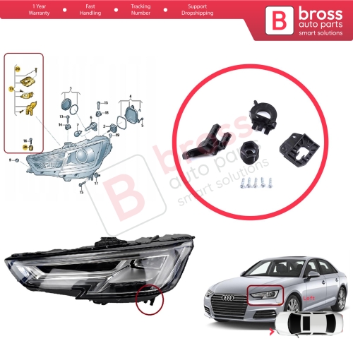 Headlight Holder Mount Repair Bracket Tab Set Left Side for Audi A4 B9 8W 8W5 8WD 8W2 8WC 2016-On 8W0998121