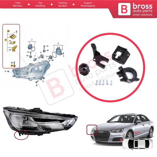 Headlight Holder Mount Repair Bracket Tab Set Right Side for Audi A4 B9 8W 8W5 8WD 8W2 8WC 2016-On 8W0998122