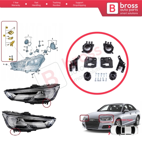 Headlight Holder Mount Repair Bracket Tab Set Left Right Side for Audi A4 B9 8W 8W5 8WD 8W2 8WC 2016-On 8W0998121 8W0998122