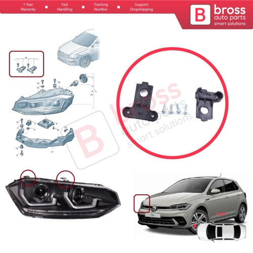 Headlight Holder Mount Repair Bracket Tab Set Right Side for VW Polo MK6 AW1 BZ1 AE1 2017-On 4/5 Door 2G0998226