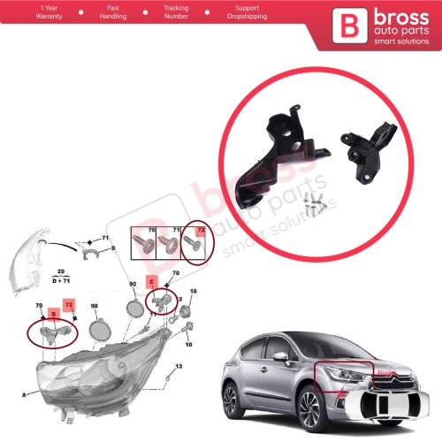 Headlight Holder Mount Repair Bracket Tab Set Right Side for Citroen C4 MK2 B7 NC 2009-2018 DS4 MK1 NX 2010-2015 6212H0