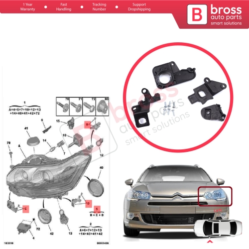 Headlight Holder Mount Repair Bracket Tab Set Left Side for Citroen C5 MK2 MK3 RD TD RW X7 2008-2017 6212F0