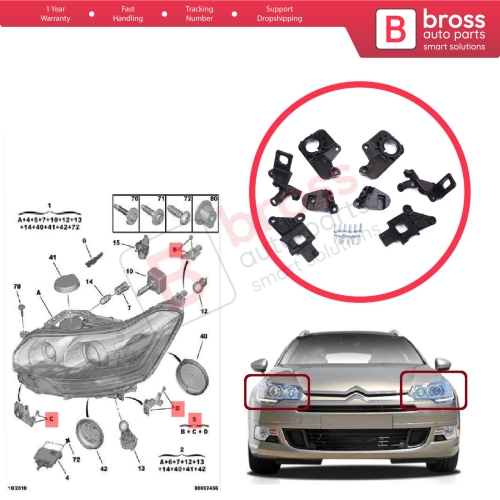 Headlight Holder Mount Repair Bracket Tab Set Left Right Side for Citroen C5 MK2 MK3 RD TD RW X7 2008-2017 6212F0 6212F1