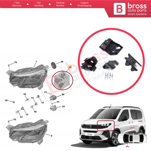 Headlight Holder Mount Repair Bracket Tab Set Left Side for Peugeot Rifter Partner K9 2018-On 9824199280