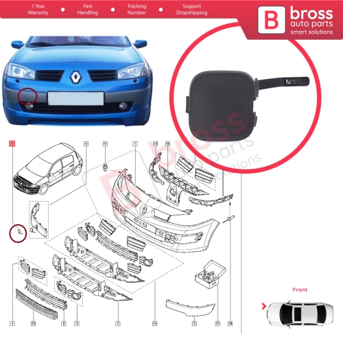 Front Bumper Tow Eye Hook Cover Cap for Renault Megane MK2  2002-2008 3/4/5 Door 7700474483